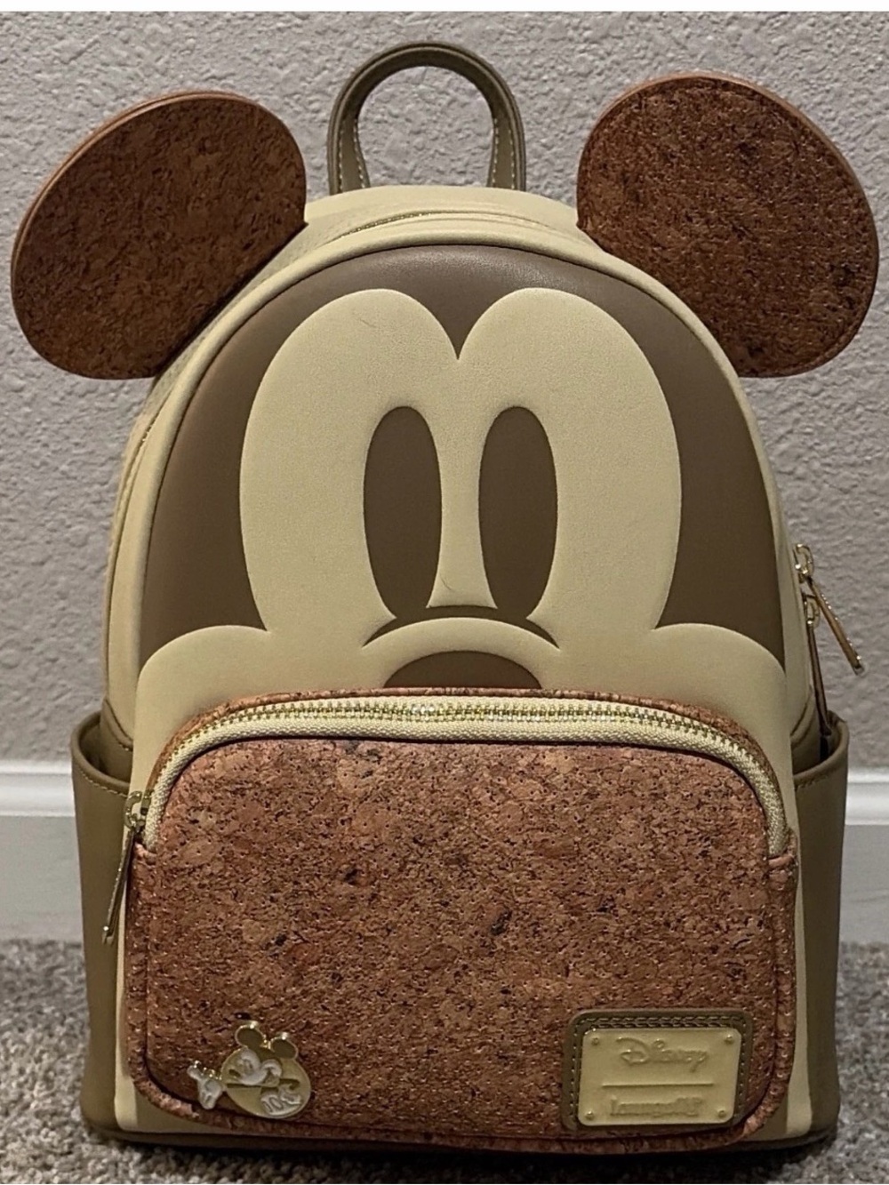 Disney Beige and Brown Mickey Cork Accent Mini Backpack